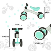 Bicicleta fara pedale 4 roti cadru otel, culoare gri menta